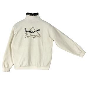 VINTAGE Sweatshirt L Patagonia-Argentina Aztec-Trim Fleece Cream Zip Long-Sleeve